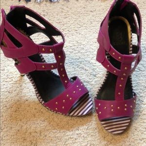 Fun purple, gold heeled sandals